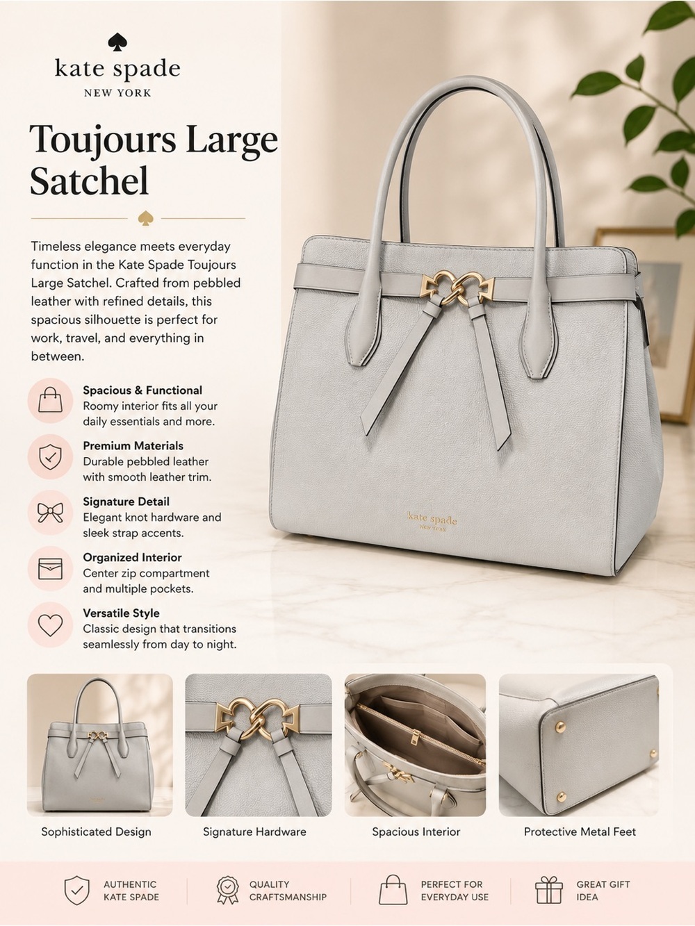 kate spade Light blue Structured Satchel with Gold Accent Great condition.
13x9